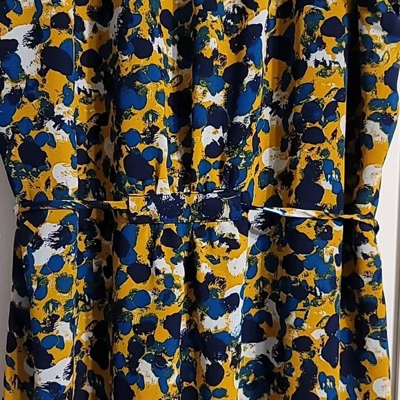 H&M Tunic Mini Dress Sz 8 Multi Abstract Flutter Sleeve V-Neck Pintucked Flowy - Picture 8 of 10